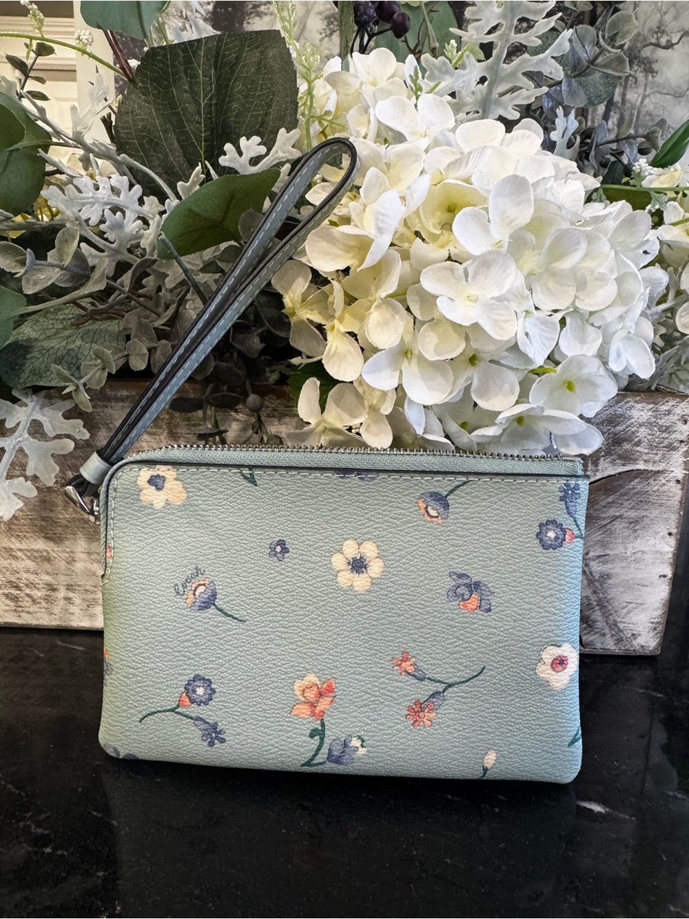 Coach Corner Zip Wristlet in Mystical Flowers - Picture 2 of 3